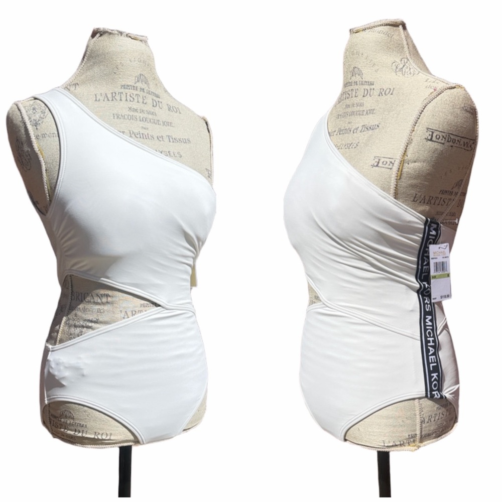 NWT Michael Kors White Asymmetric Swimsuit